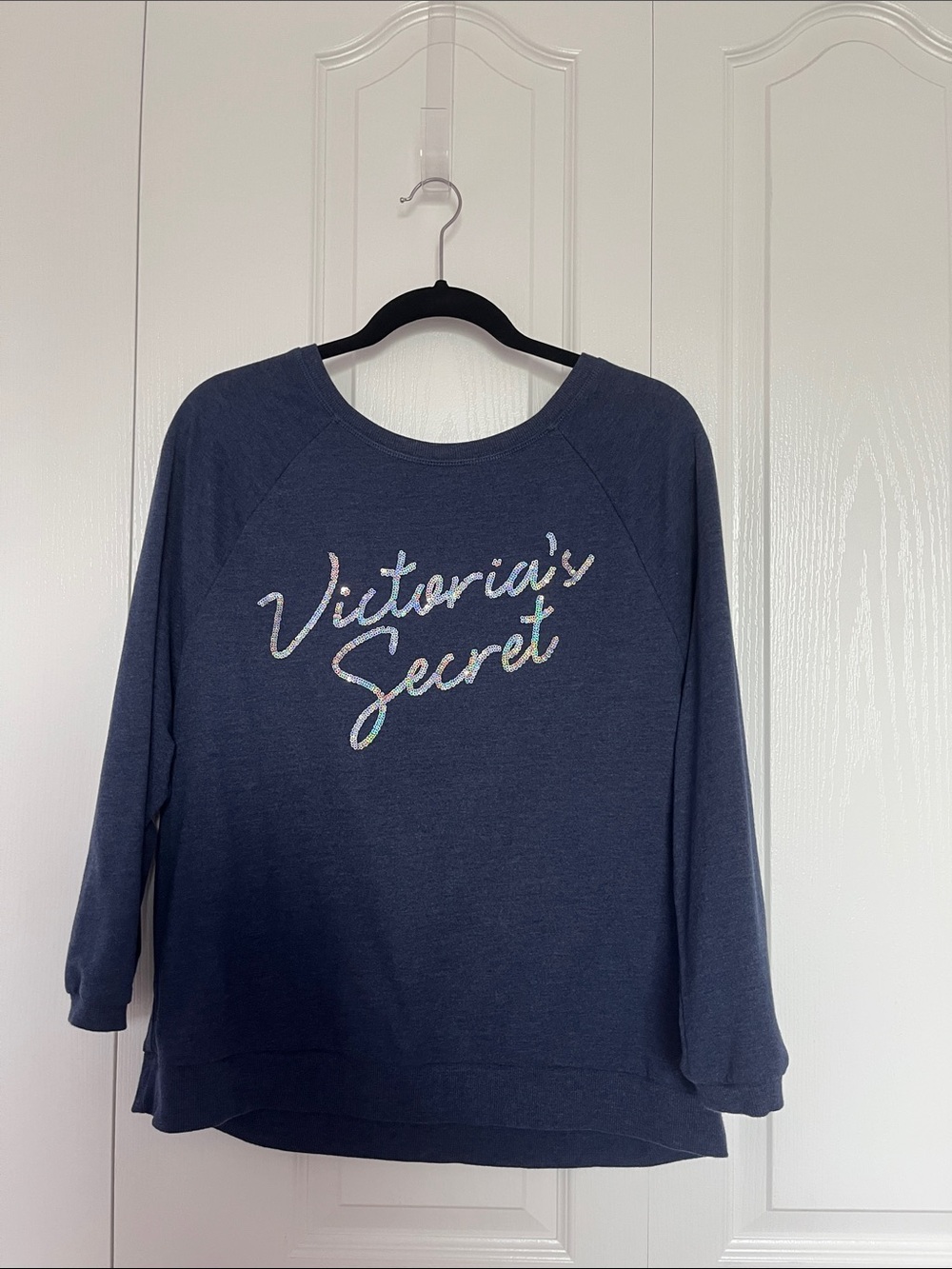 Victoria's Secret Navy Crewneck Sweatshirt with Iridescent Script